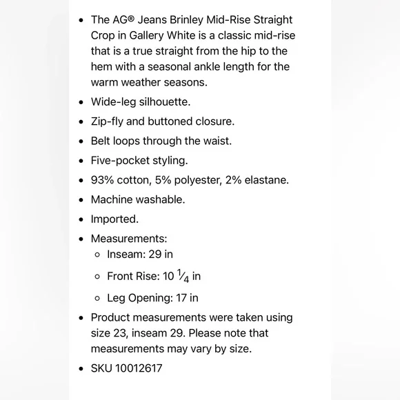 Ag Brinley crop Anthropologie jeans . NWT 28 - Picture 4 of 9